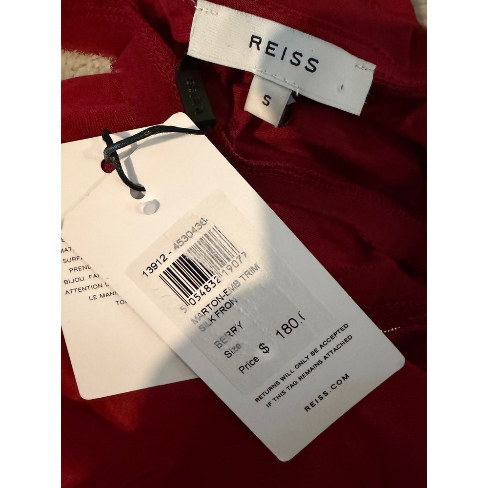 Reiss Marton Berry Red Silk Front Tank Top Gold Embroidered Trim Size S NWT - Picture 3 of 7